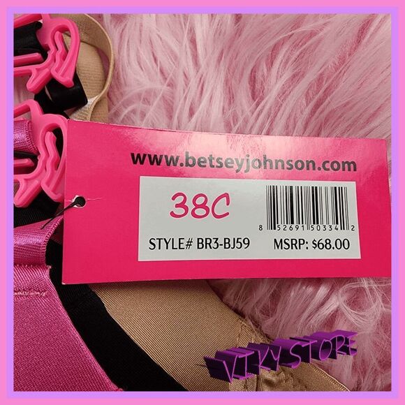 💖 NWT Betsey Johnson 3 Pck Unlined Bra 38C Black Pink Beige Chic #7226 💖 - Picture 6 of 7